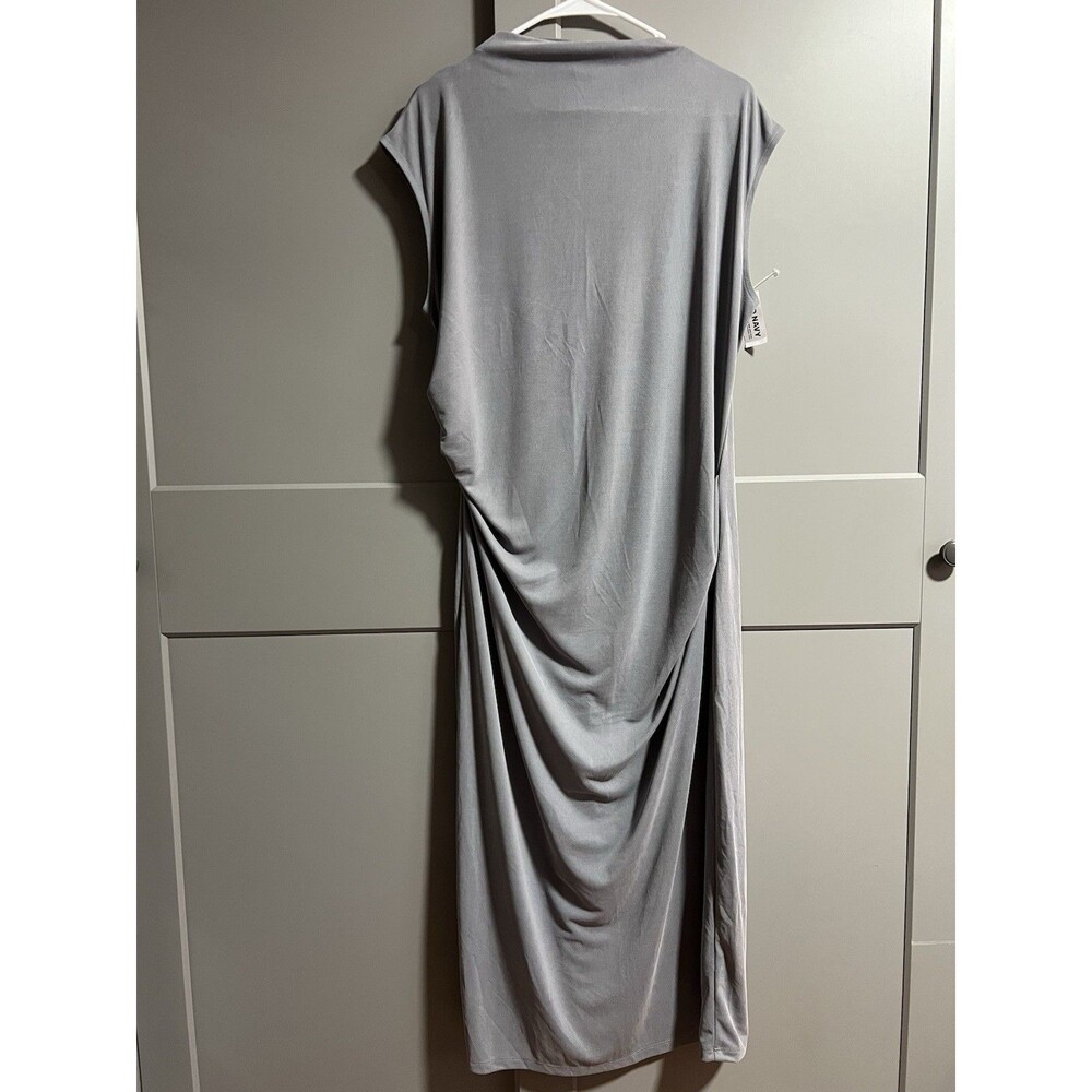 NWT Old Navy Women Short Sleeve High Neck Ruched Ribbed Maxi Dress Gray XL